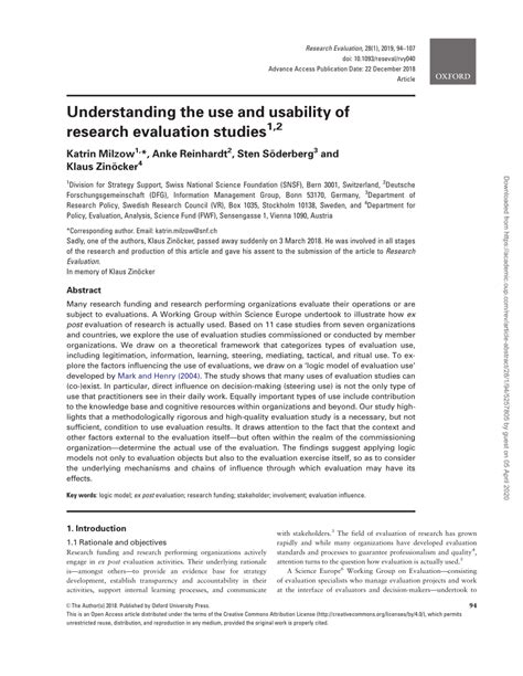 Understanding the use and usability of research evaluation studies.